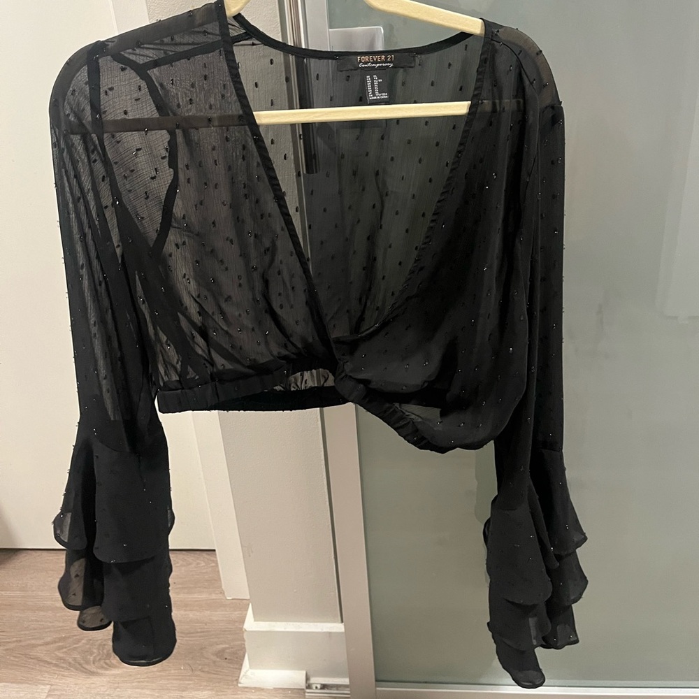 Black cropped, sheer going-out top